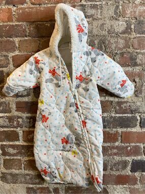 Vintage Quilted Insulated Coat Sleeper Sack White/Red/Gray Panda Bears Baby Size
